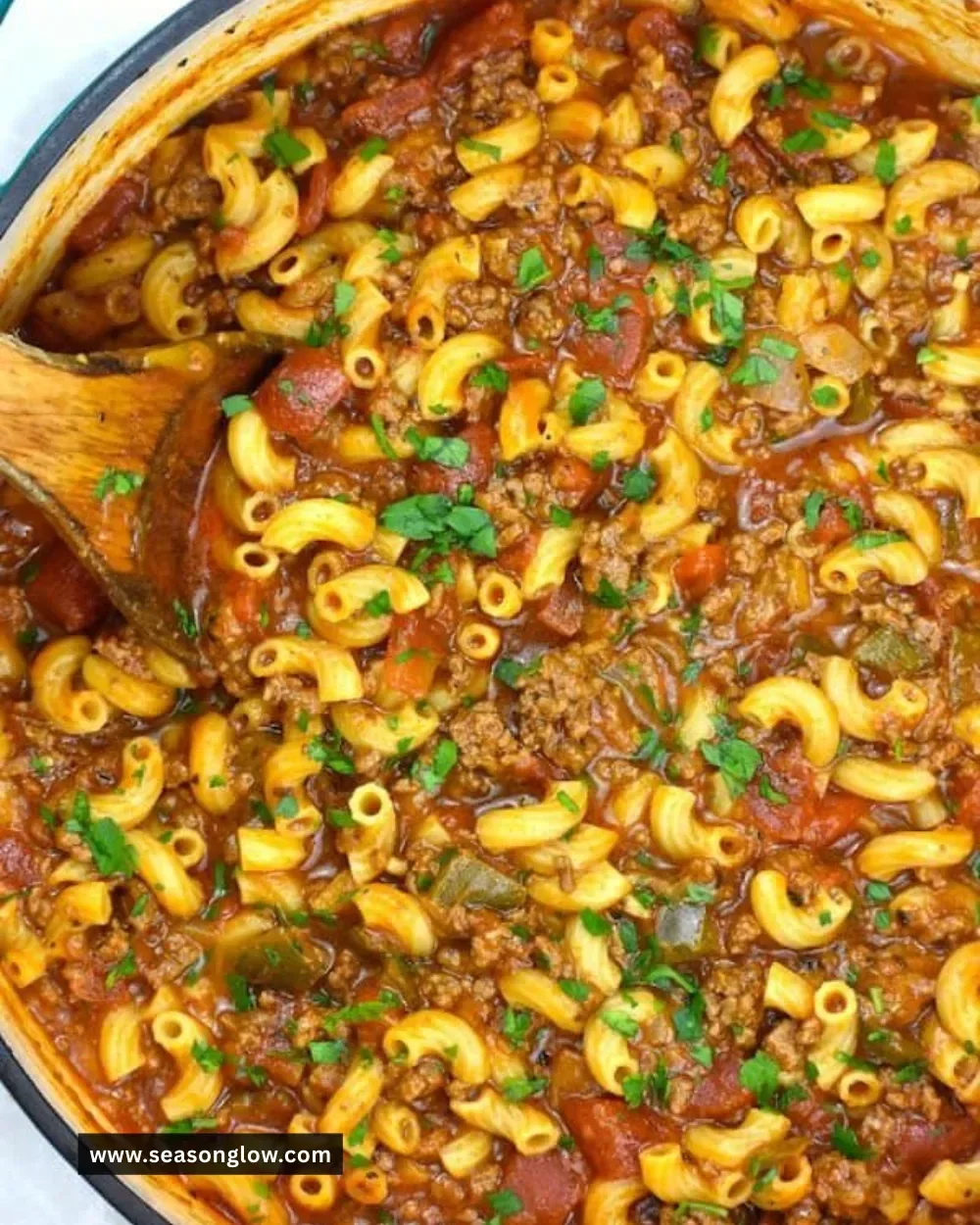 Delicious bowl of American Goulash with pasta and beef