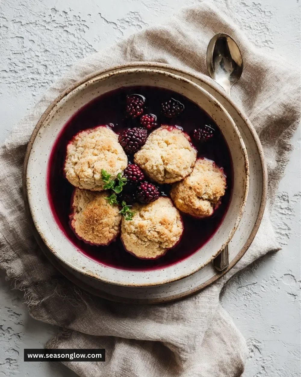 Delicious biscuits served with a warm blackberry soup