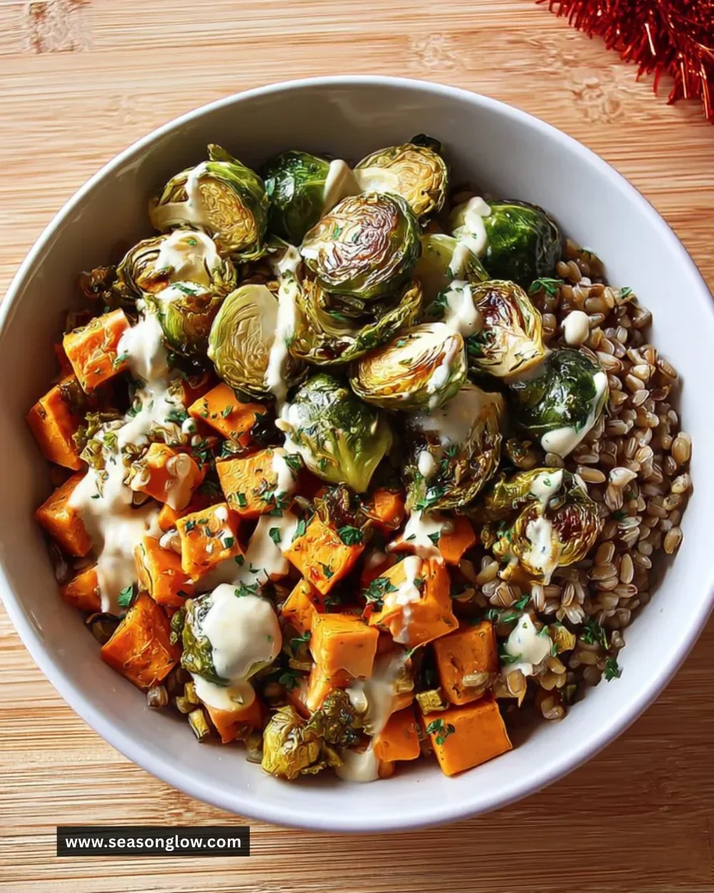Delicious Brussels Sprouts Grain Bowl with colorful vegetables and grains
