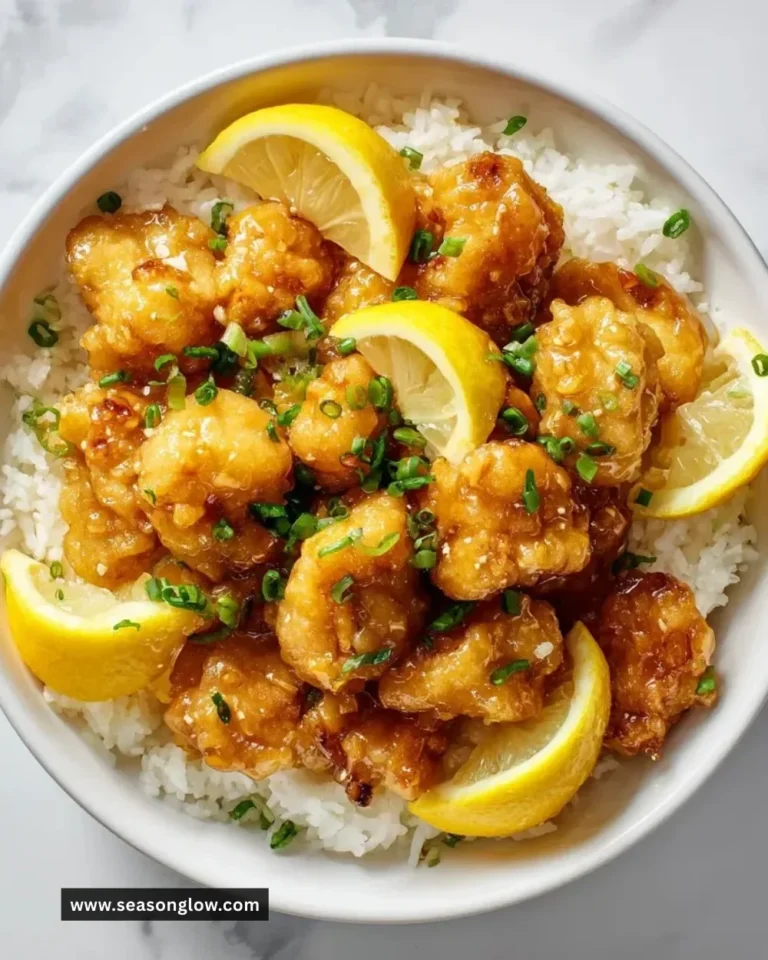 Delicious Chinese Lemon Chicken served with a garnish of lemon slices.