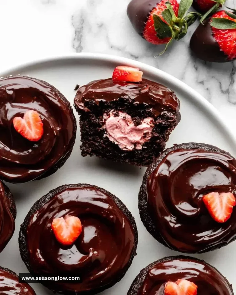 Delicious chocolate covered strawberry cupcakes topped with fresh strawberries