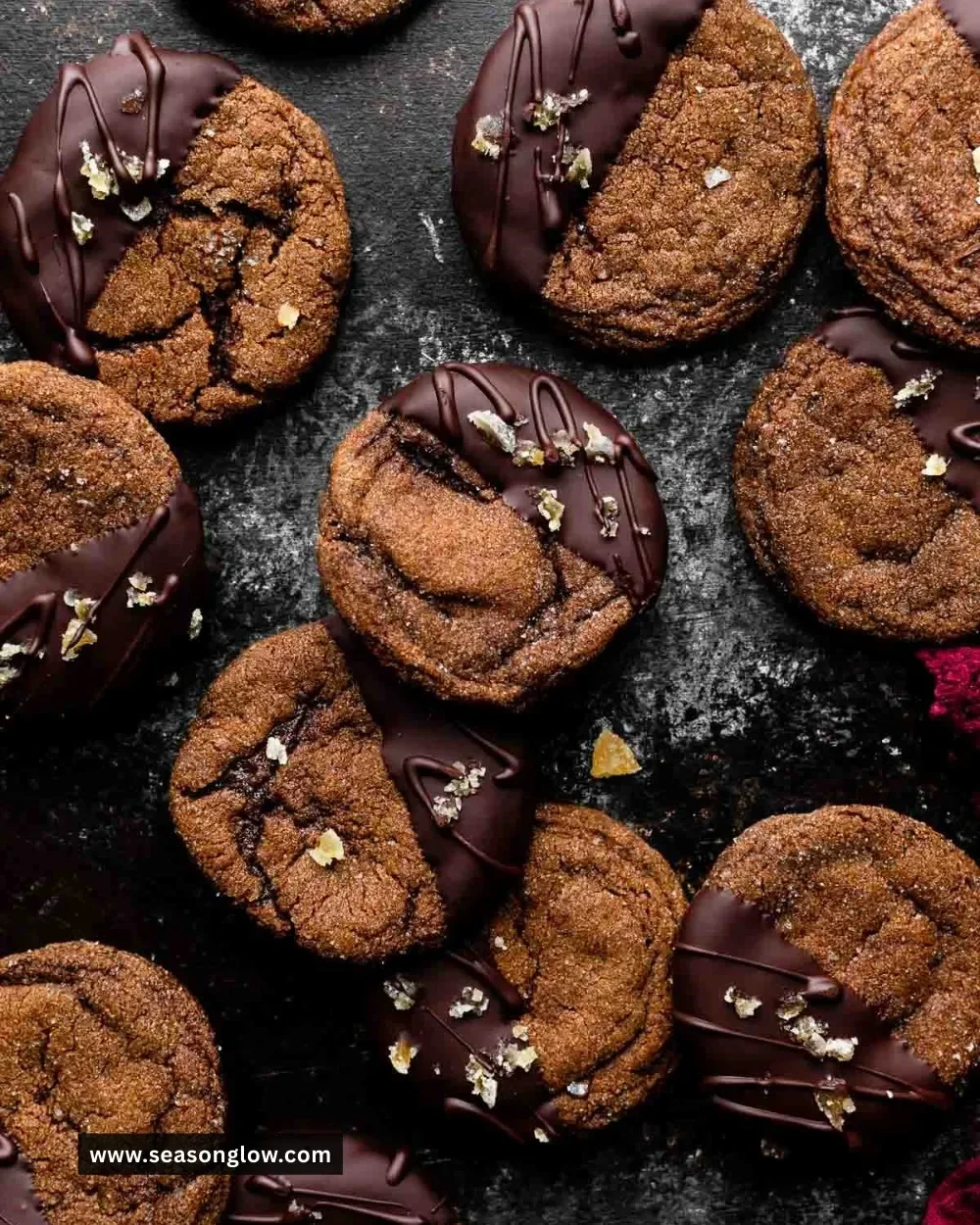 Delicious Chocolate Ginger Sparkle Cookies with a festive appearance