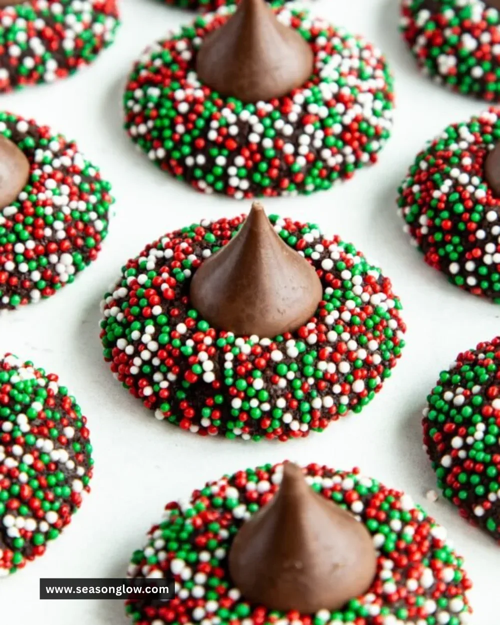 Freshly baked Chocolate Kiss Cookies with gooey chocolate centers