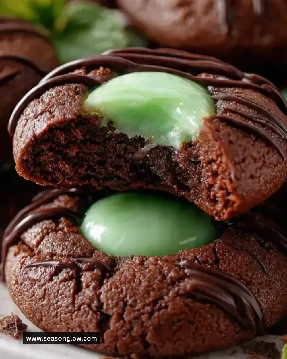 Delicious Chocolate Mint Thumbprint Cookies on a cooling rack