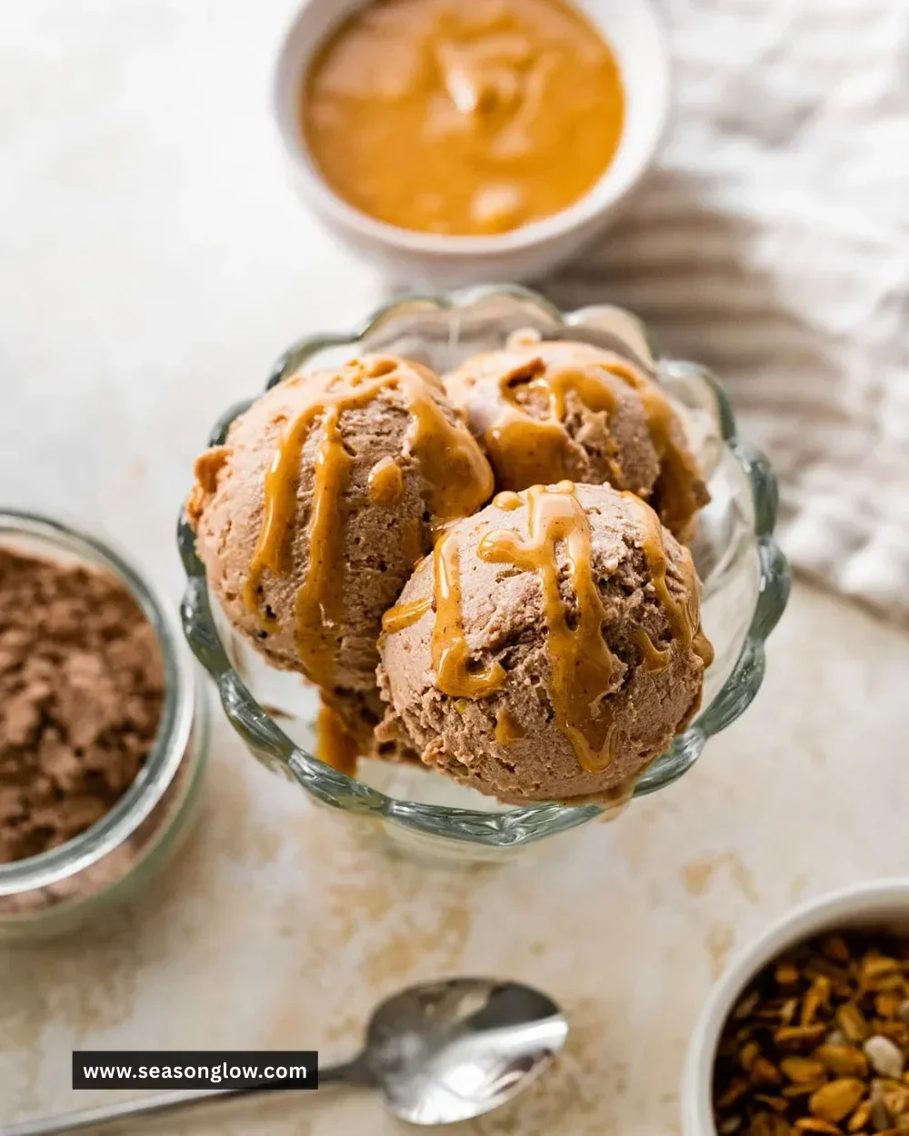 Chocolate Peanut Butter Ninja Creami Protein Ice Cream ready to serve in a bowl