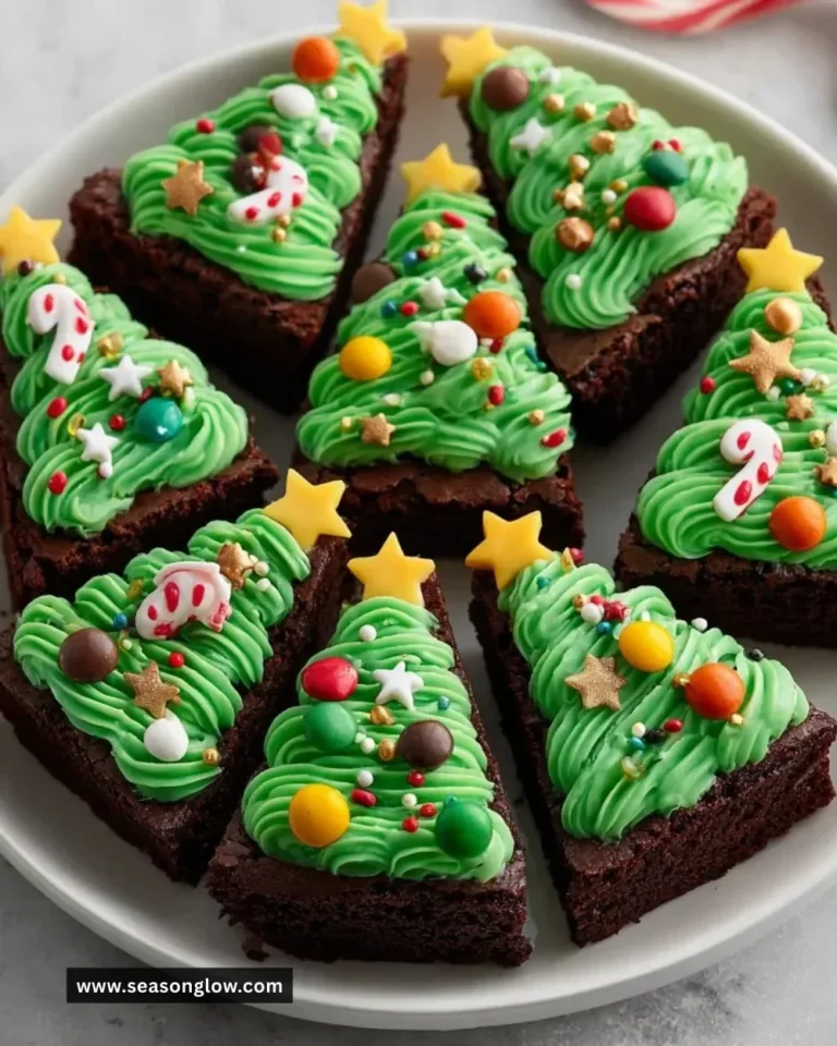 Festive Christmas Tree Brownie Bites decorated with colorful icing and sprinkles