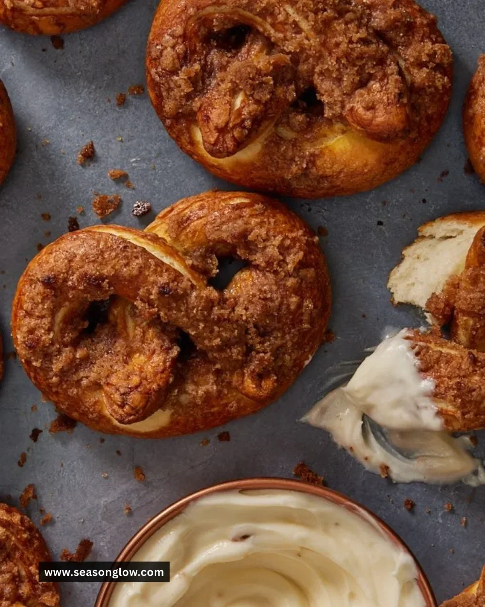 Cinnamon Crunch Soft Pretzels with a dusting of cinnamon sugar on top
