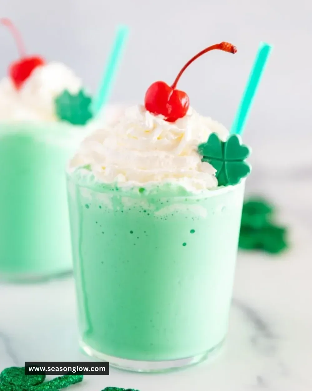 Delicious Copycat Shamrock Shake in a glass with whipped cream and a straw