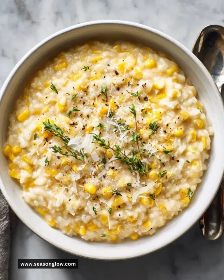 Creamy sweet corn risotto served with fresh herbs and parmesan cheese