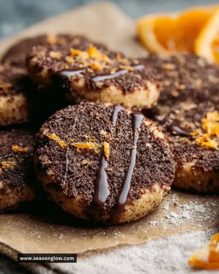 Dark chocolate orange shortbread cookies on a rustic plate