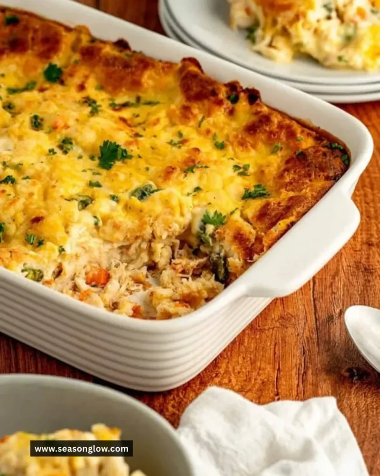 Delicious easy chicken cobbler topped with flaky biscuits