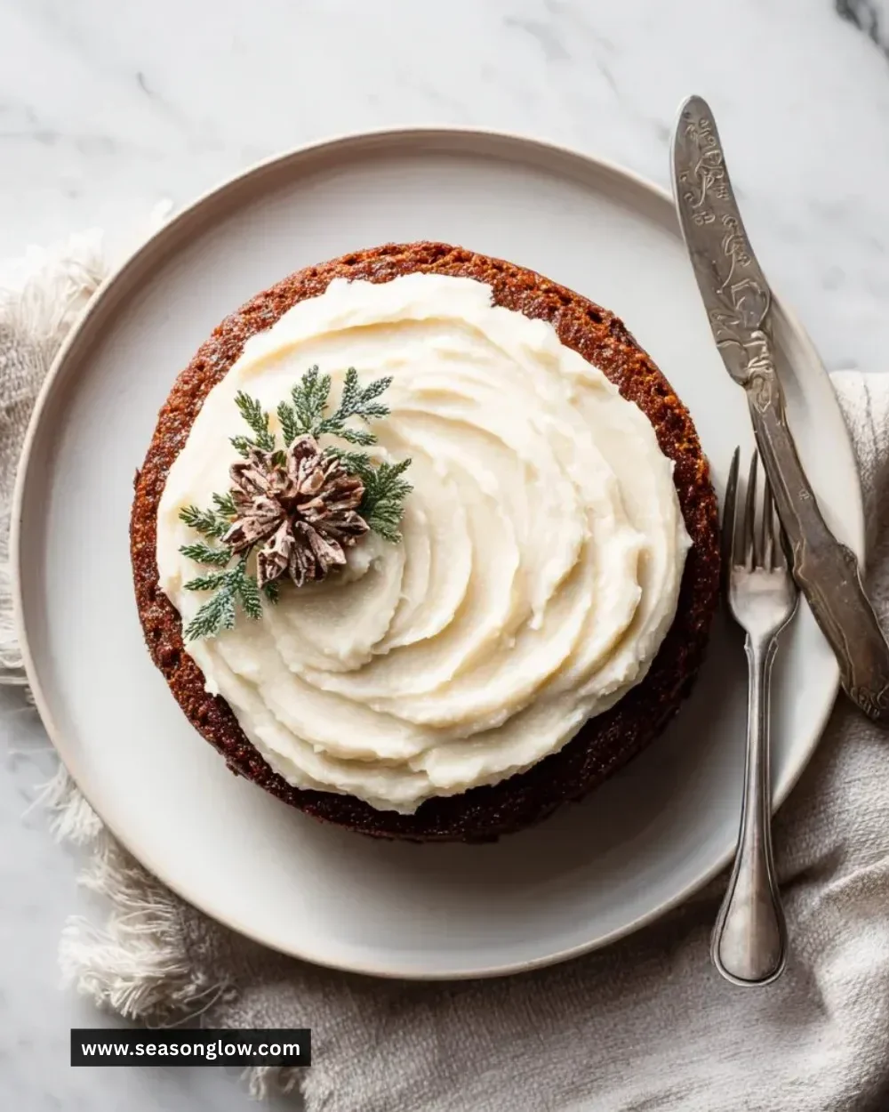 Delicious easy vegan gingerbread cake topped with festive decorations