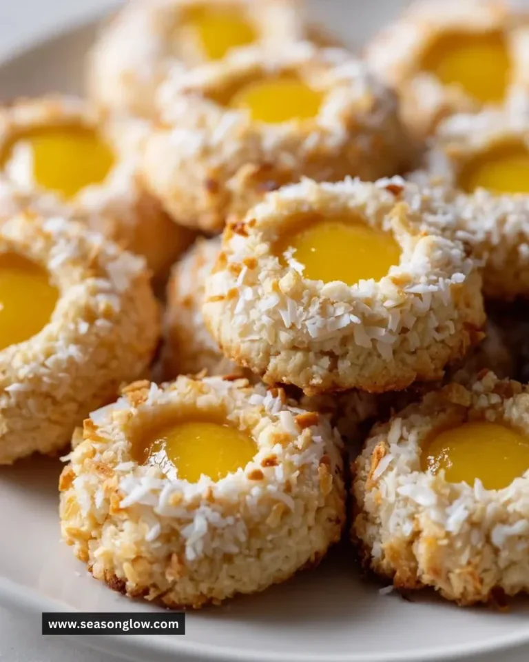 Hawaiian pineapple coconut thumbprint cookies on a plate