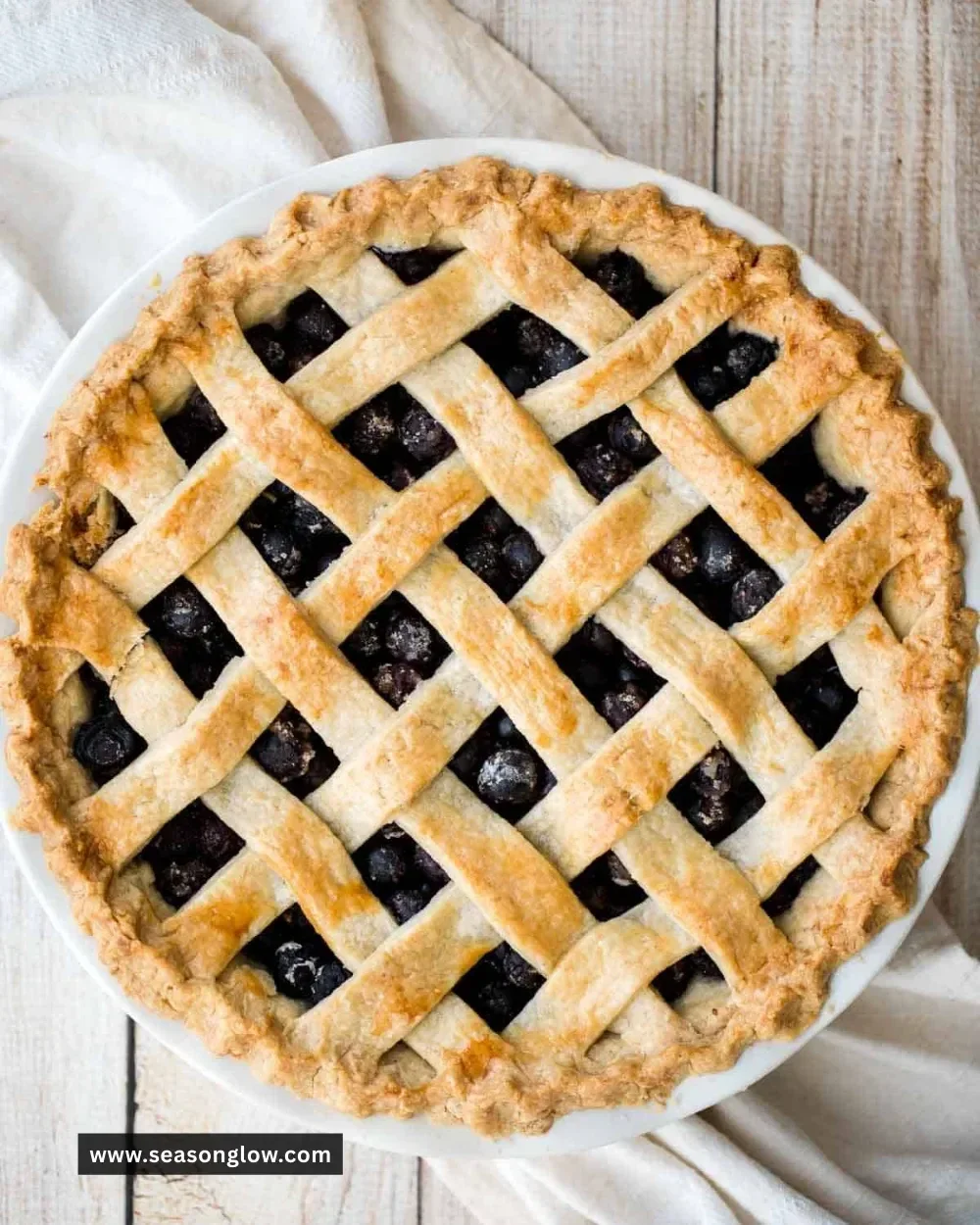 Homemade blueberry pie with a lattice top freshly baked