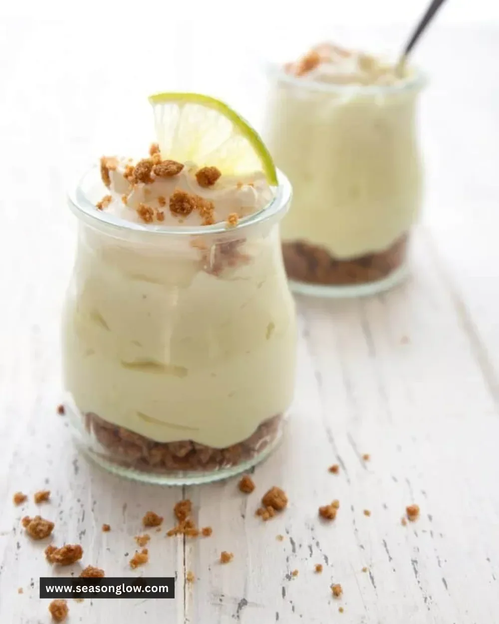 Keto Key Lime Cheesecake for Two served on a plate with lime slices