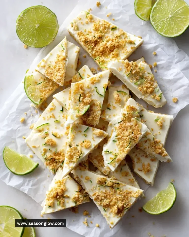 Key Lime Pie Yogurt Bark with lime slices and yogurt topping