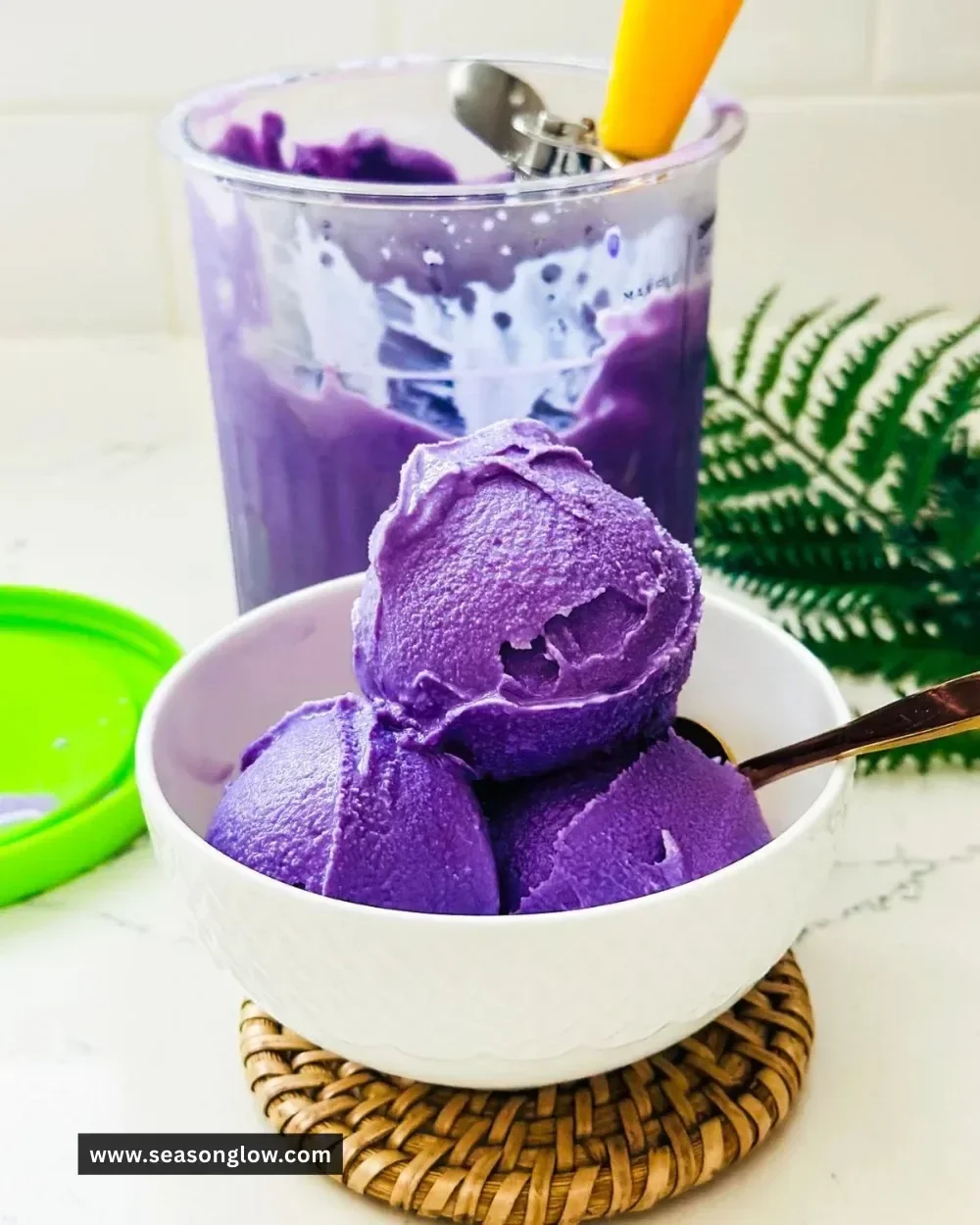 Delicious Ninja Creami Ube Ice Cream in a bowl topped with sprinkles