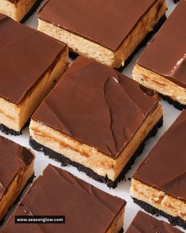 No-Bake Buckeye Cheesecake Bars topped with chocolate and peanut butter