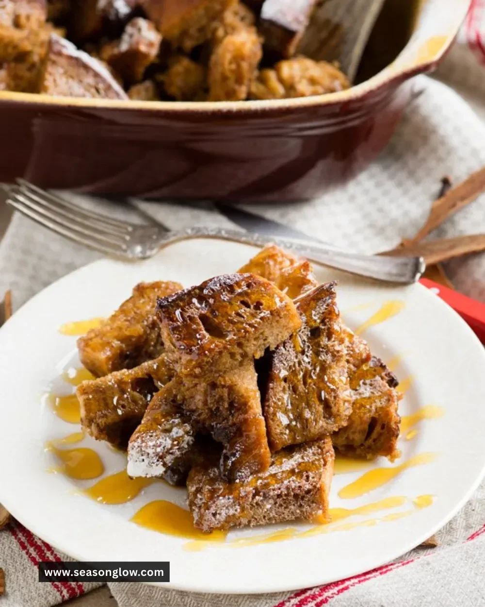 Delicious baked gingerbread french toast served with syrup