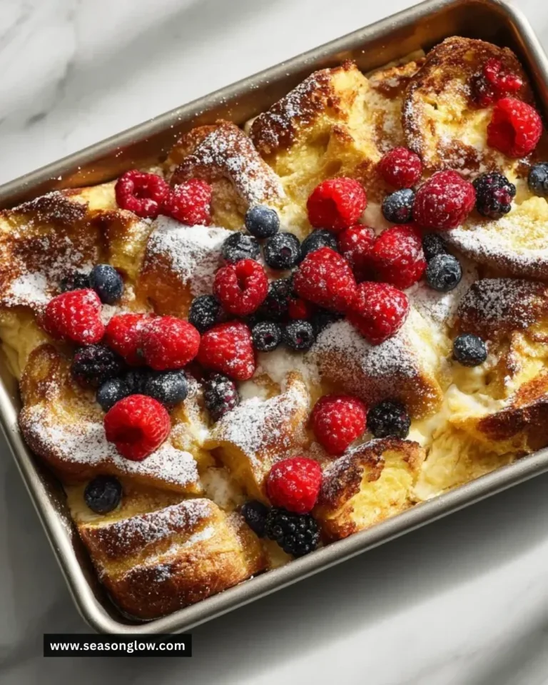 Delicious overnight French toast casserole ready to serve for breakfast