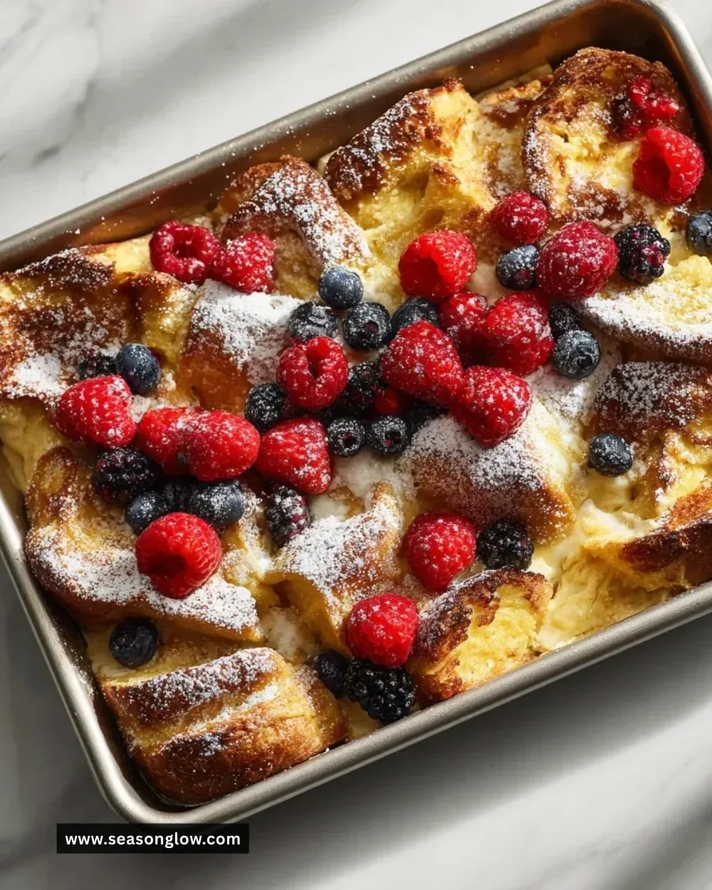 Delicious overnight French toast casserole ready to serve for breakfast