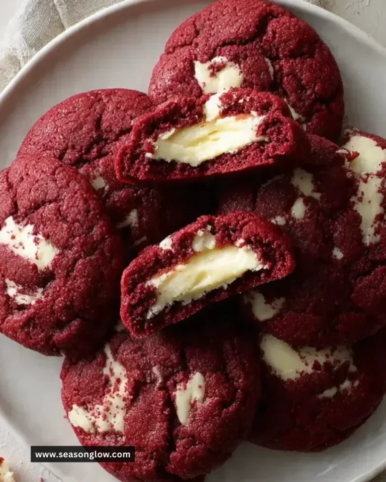 Freshly baked red velvet cookies with cream cheese filling on a cooling rack