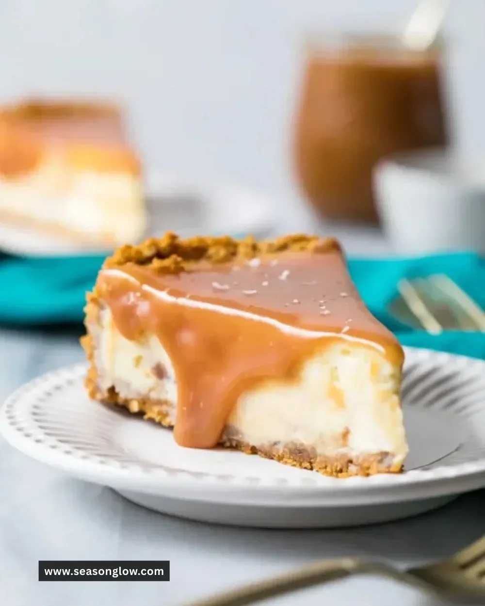 Salted Caramel Christmas Cheesecake topped with festive decorations