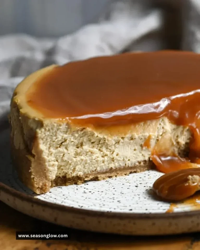 Slice of spiced apple cider cheesecake topped with cinnamon and apple slices.