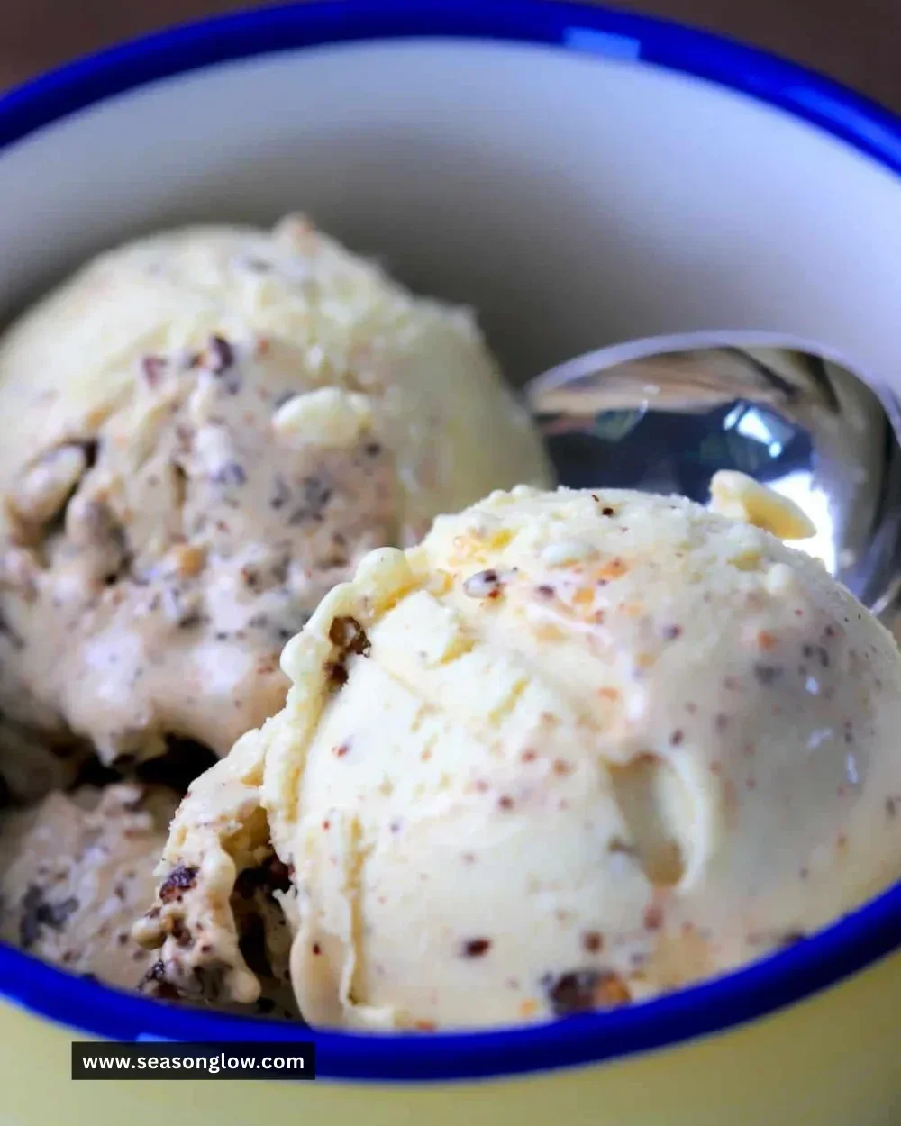 Sugar free butter pecan ice cream made in Ninja Creami with nuts and creamy texture