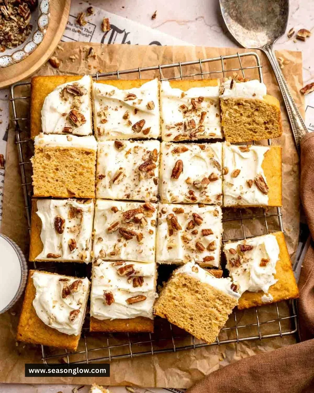 Sweet Potato Cake topped with Cream Cheese Frosting on a decorative plate