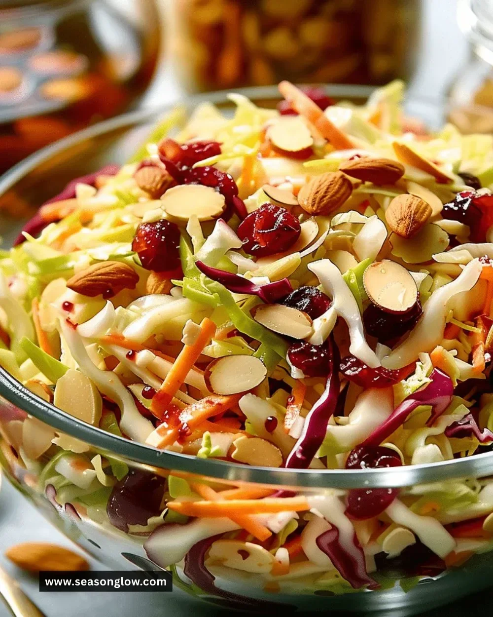 Thanksgiving Cranberry Almond Slaw dish with vibrant colors and textures