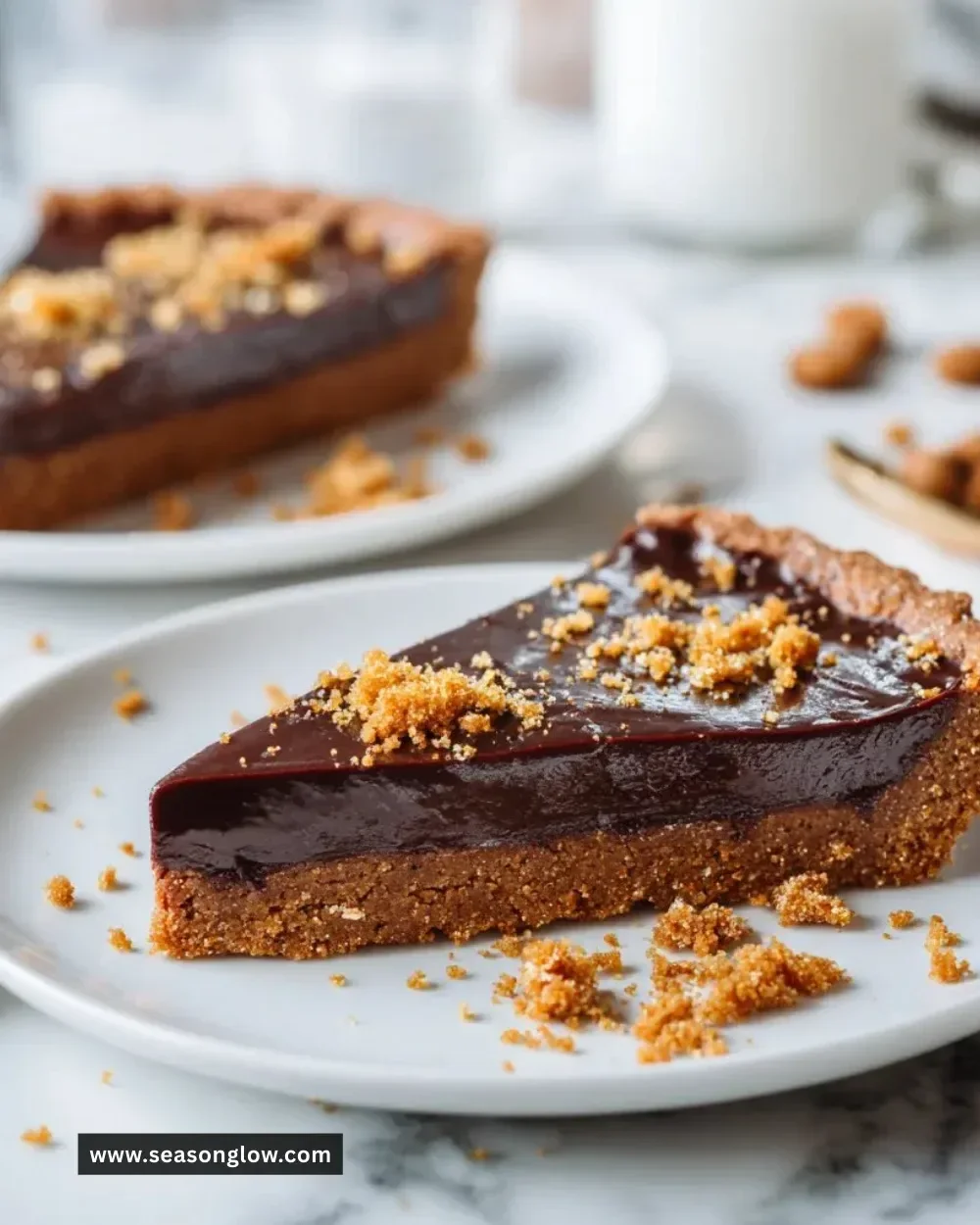 Vegan Gingerbread Chocolate Tart with rich chocolate and spiced gingerbread crust