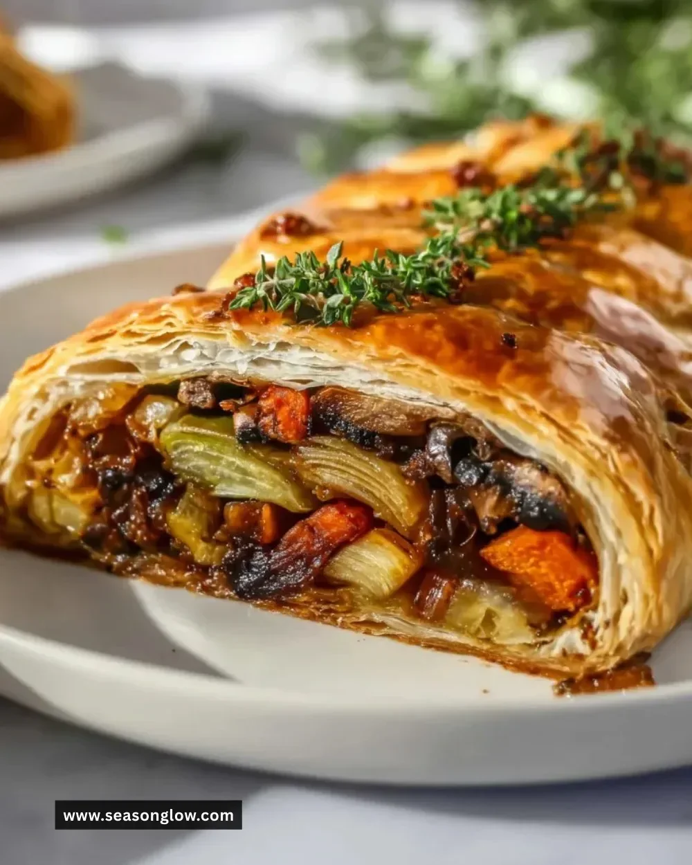 Delicious homemade Vegetable Wellington ready to be served