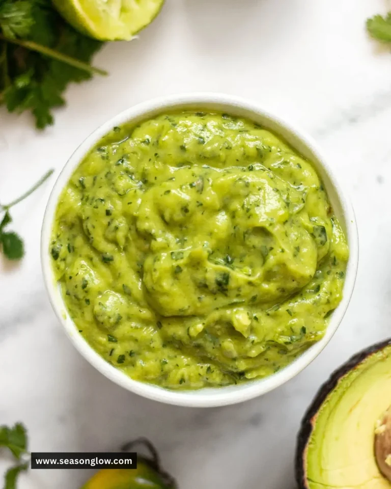 Homemade Avocado Habanero Sauce in a ceramic bowl with fresh ingredients.