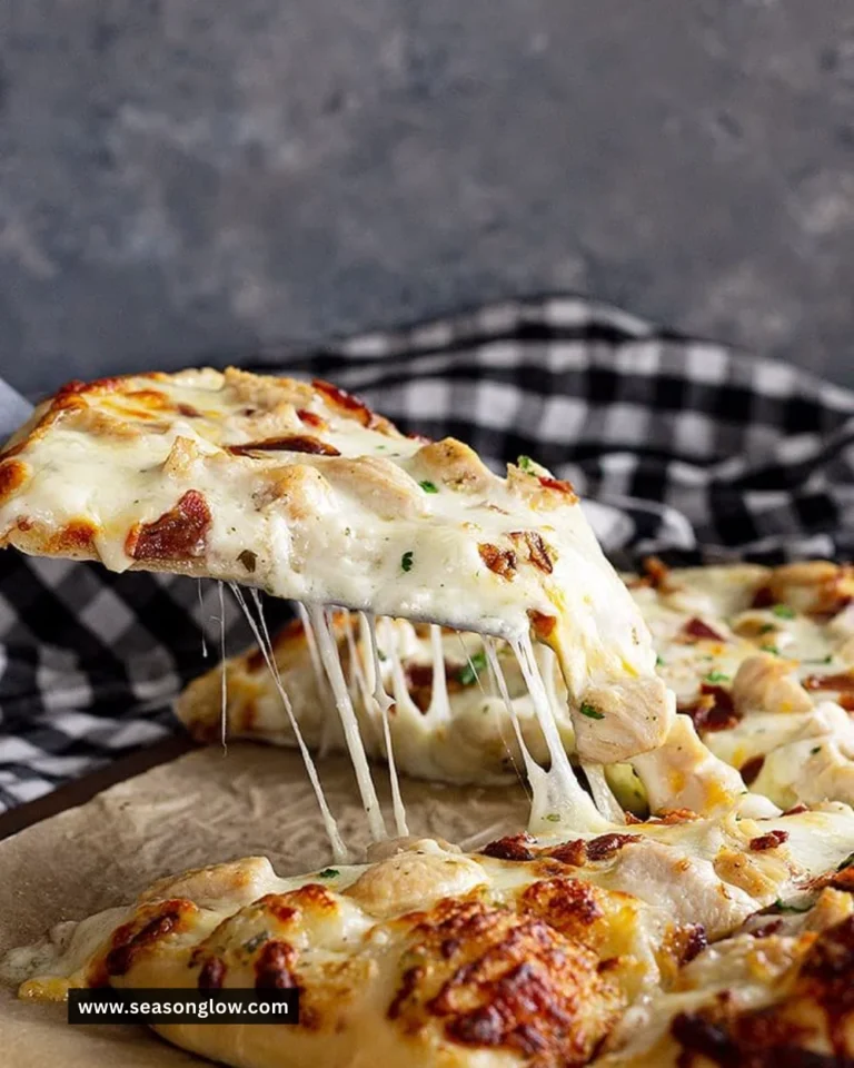 Delicious Chicken Bacon Ranch Pizza with chicken, bacon, and ranch dressing