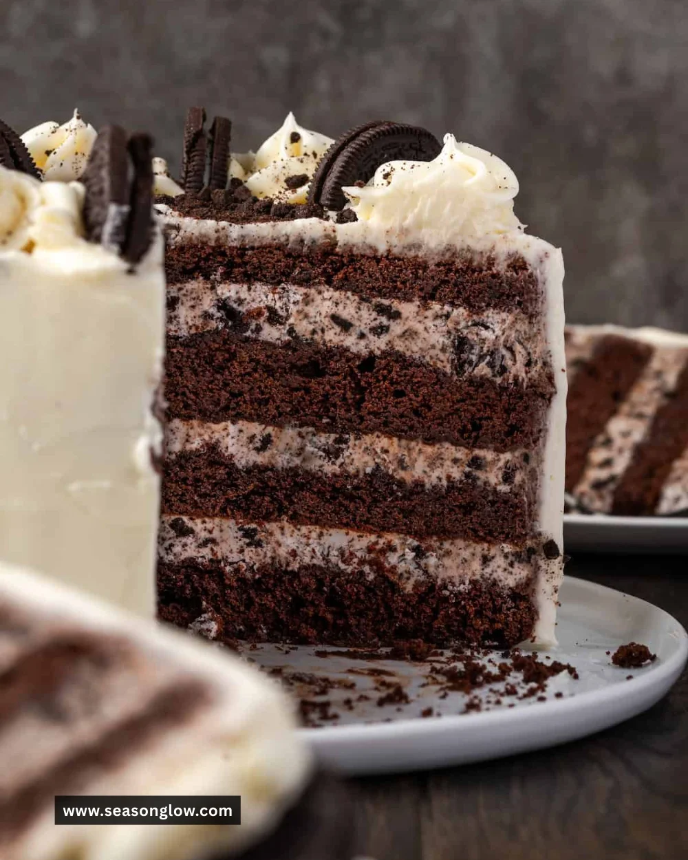 Delicious Cookies and Cream Cake topped with crushed cookies