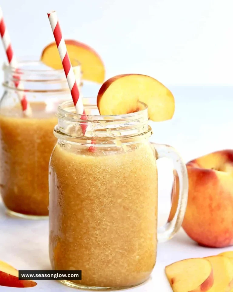 Refreshing homemade Peach Slushie drink with fresh peaches and ice.