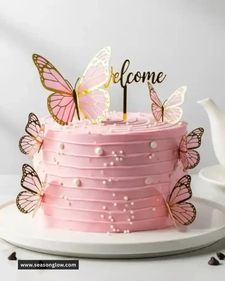 A beautifully decorated Pink Butterfly Cake with vibrant butterfly accents.