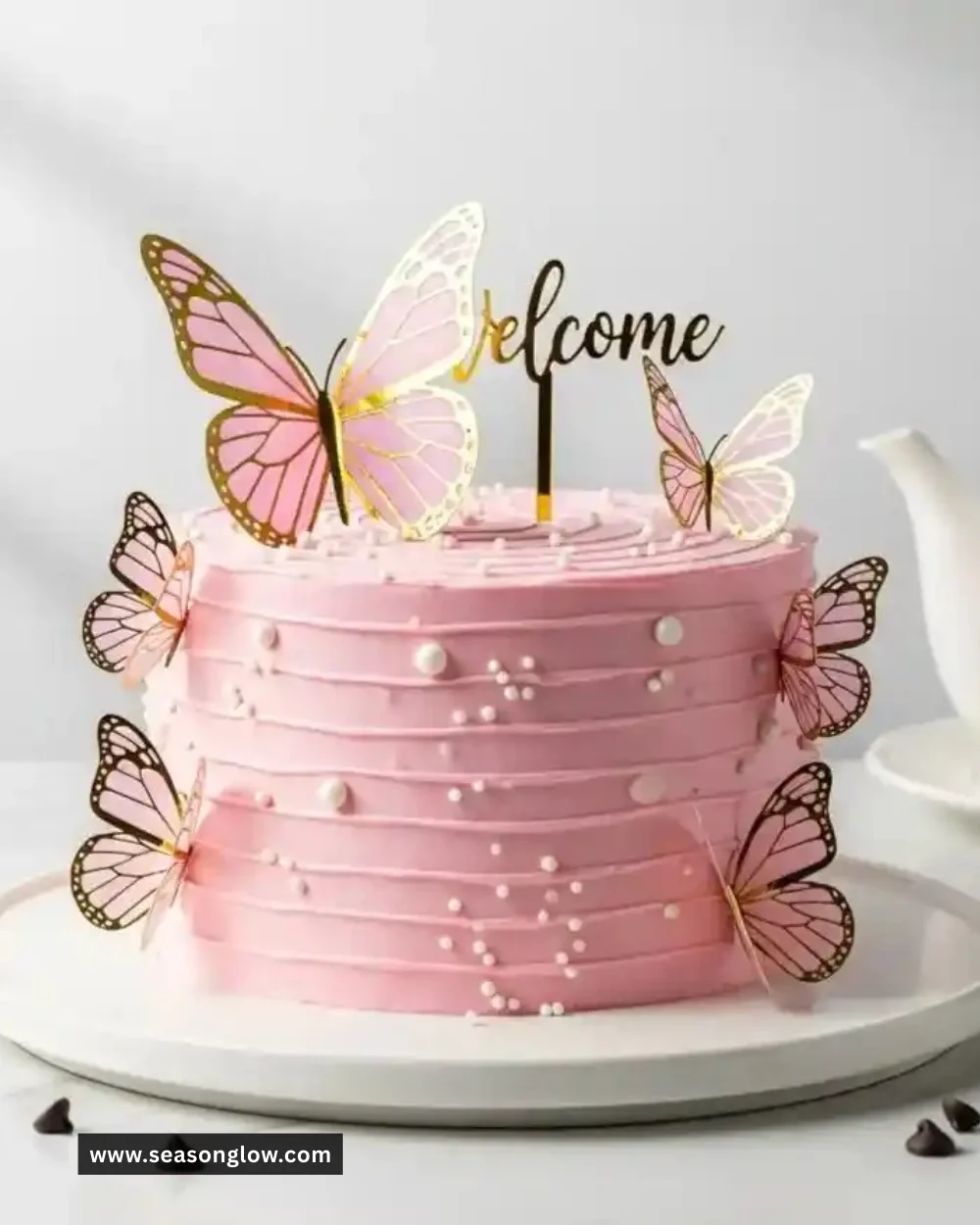 A beautifully decorated Pink Butterfly Cake with vibrant butterfly accents.