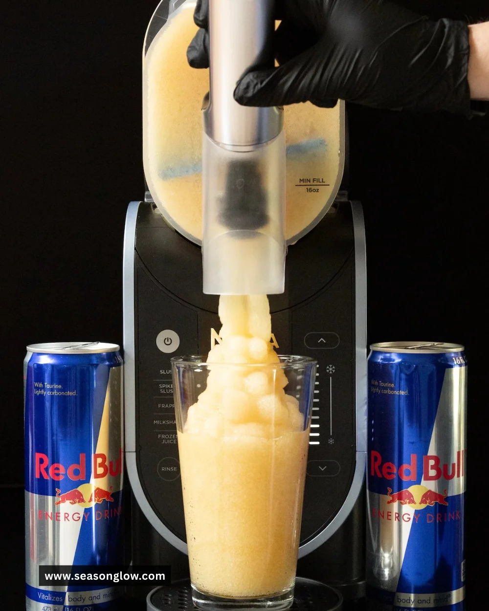 A vibrant Red Bull Ninja Slushie served in a colorful cup with ice and fruity flavors