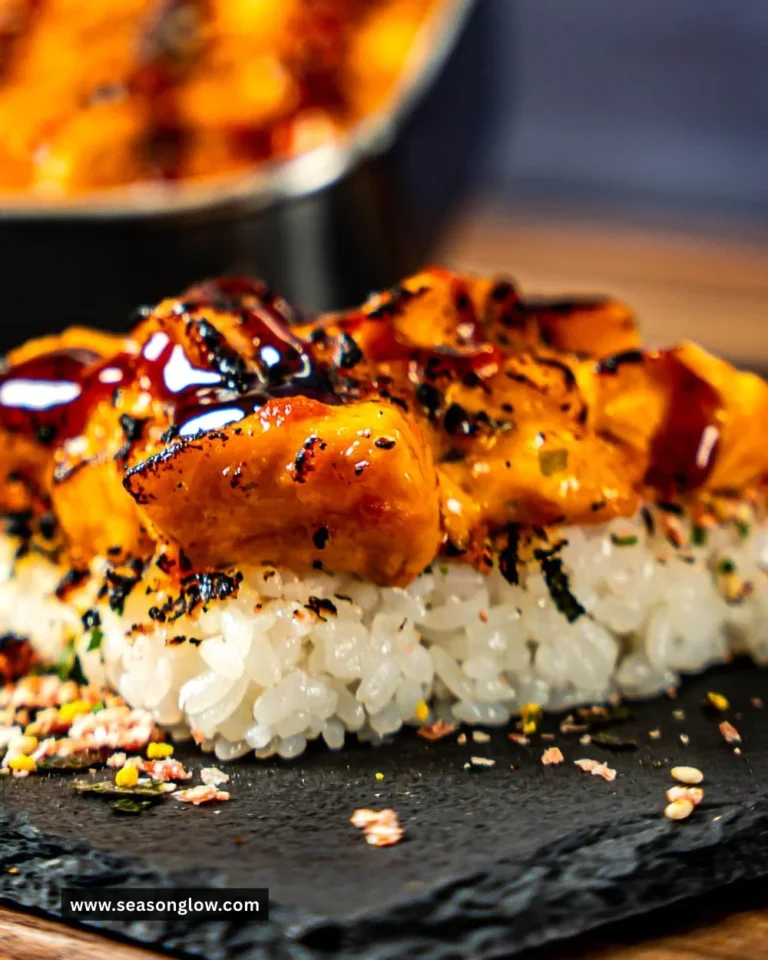Delicious salmon sushi bake made with fresh ingredients in a casserole dish