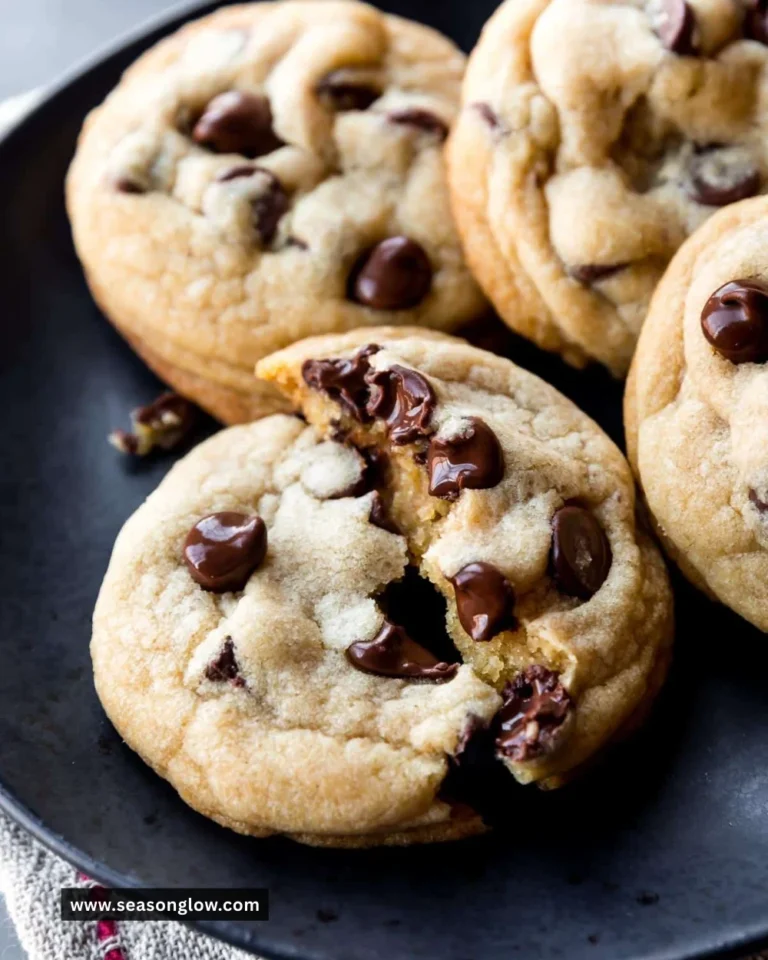 Freshly baked soft chocolate chip cookies on a cooling rack
