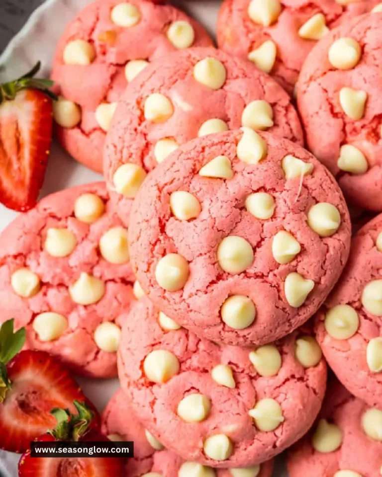 Freshly baked Strawberry Cookies on a plate with a touch of icing