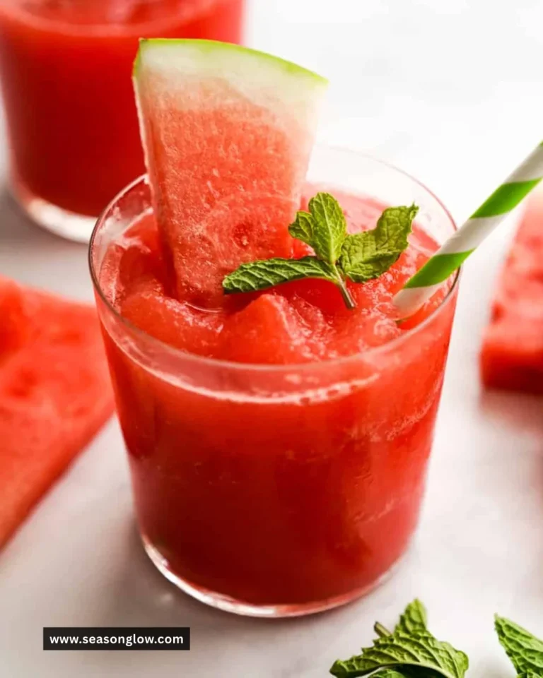 Delicious homemade watermelon slushie served in a glass with ice