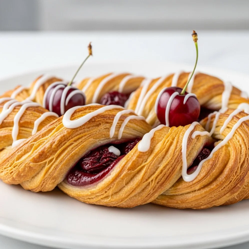 Braided Cherry Danish Pastry with flaky crust and cherry filling