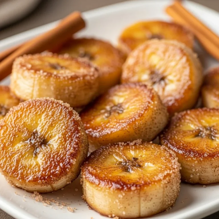 Sliced cinnamon sugar bananas served on a plate for a delicious dessert.