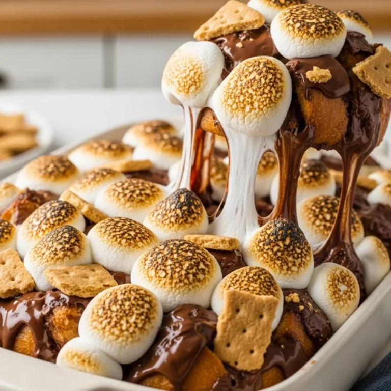 Delicious S'mores Pull Apart Bread with gooey marshmallows and chocolate