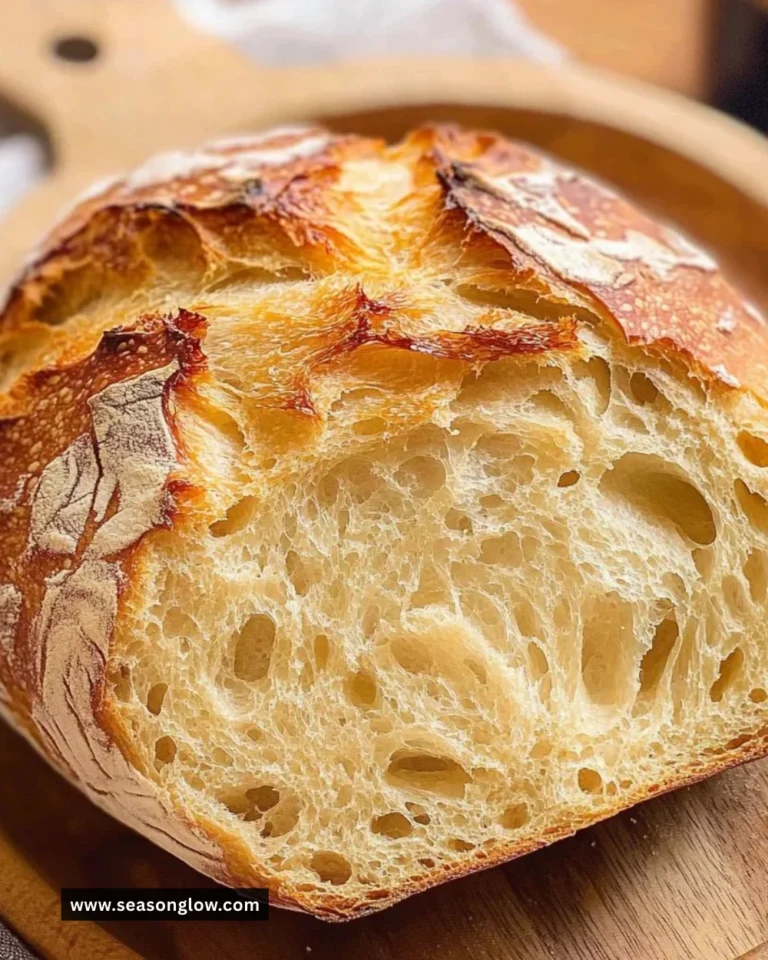 Loaf of No Knead Italian Artisan Bread on a wooden cutting board