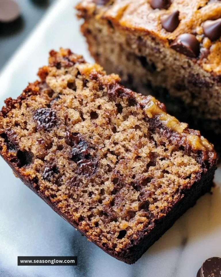 Sliced super moist chocolate chip banana bread with chocolate chips