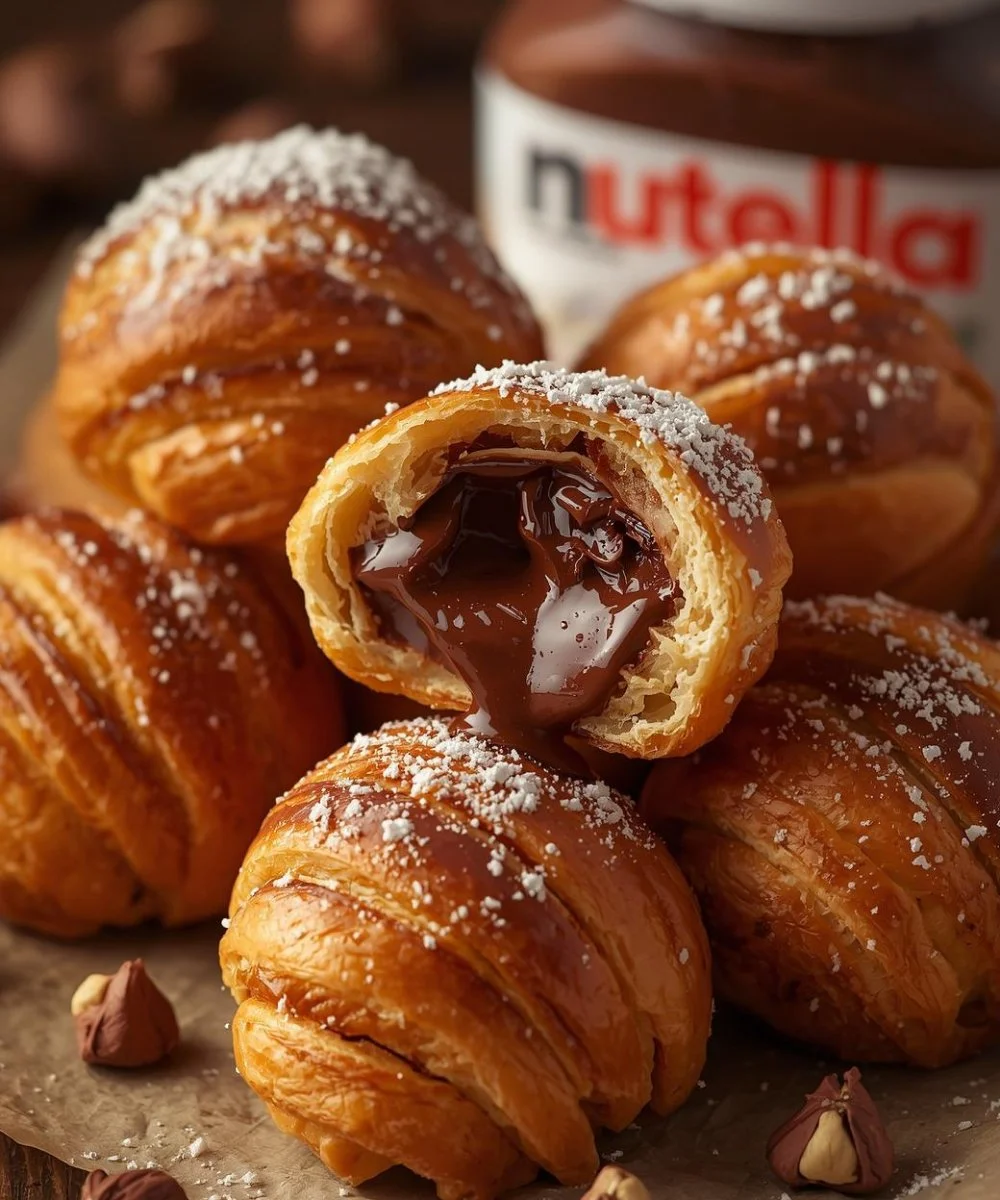 Freshly baked Nutella bombs filled with creamy hazelnut chocolate
